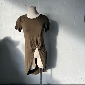 London Rose Womens T-Shirt Dress Front Twist Knot Olive Green Size S